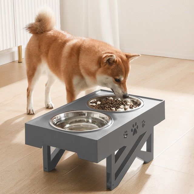 Elevated Dog Bowl, Adjustable Raised Dog Bowl with Slow Feeder